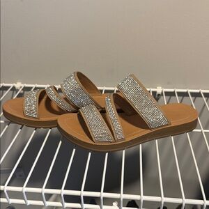 Elegant Tan Rhinestone Sandals